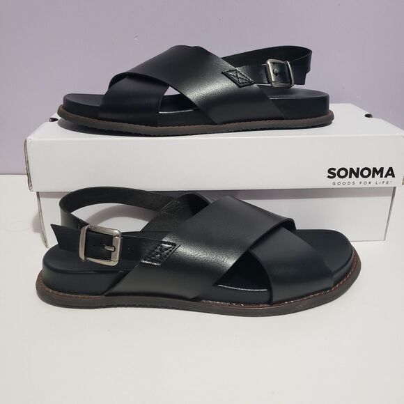 Sonoma NWT Oakley Black Faux Leather Sandals Women's Sz 10 - Picture 7 of 10